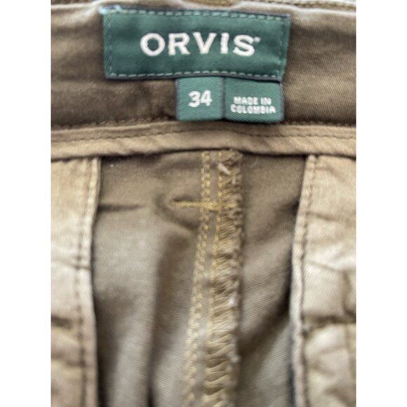 Orvis Shorts Mens 34 Green Khaki Fishing Outdoor Pockets Stretch Waist - Picture 4 of 6